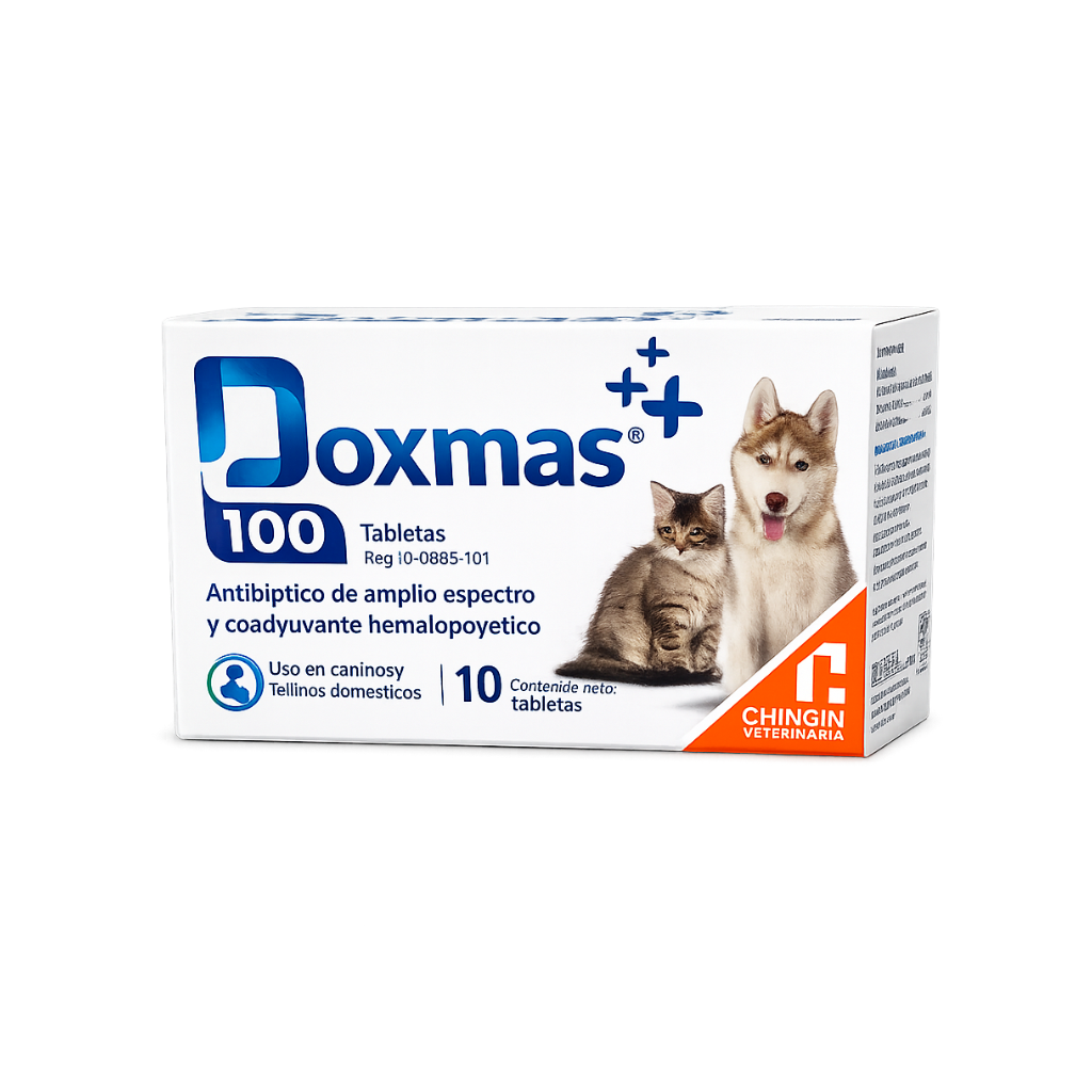 DOXMAS 100 Doxiciclina con Complejo B para Perros y Gatos | 10 Tabletas