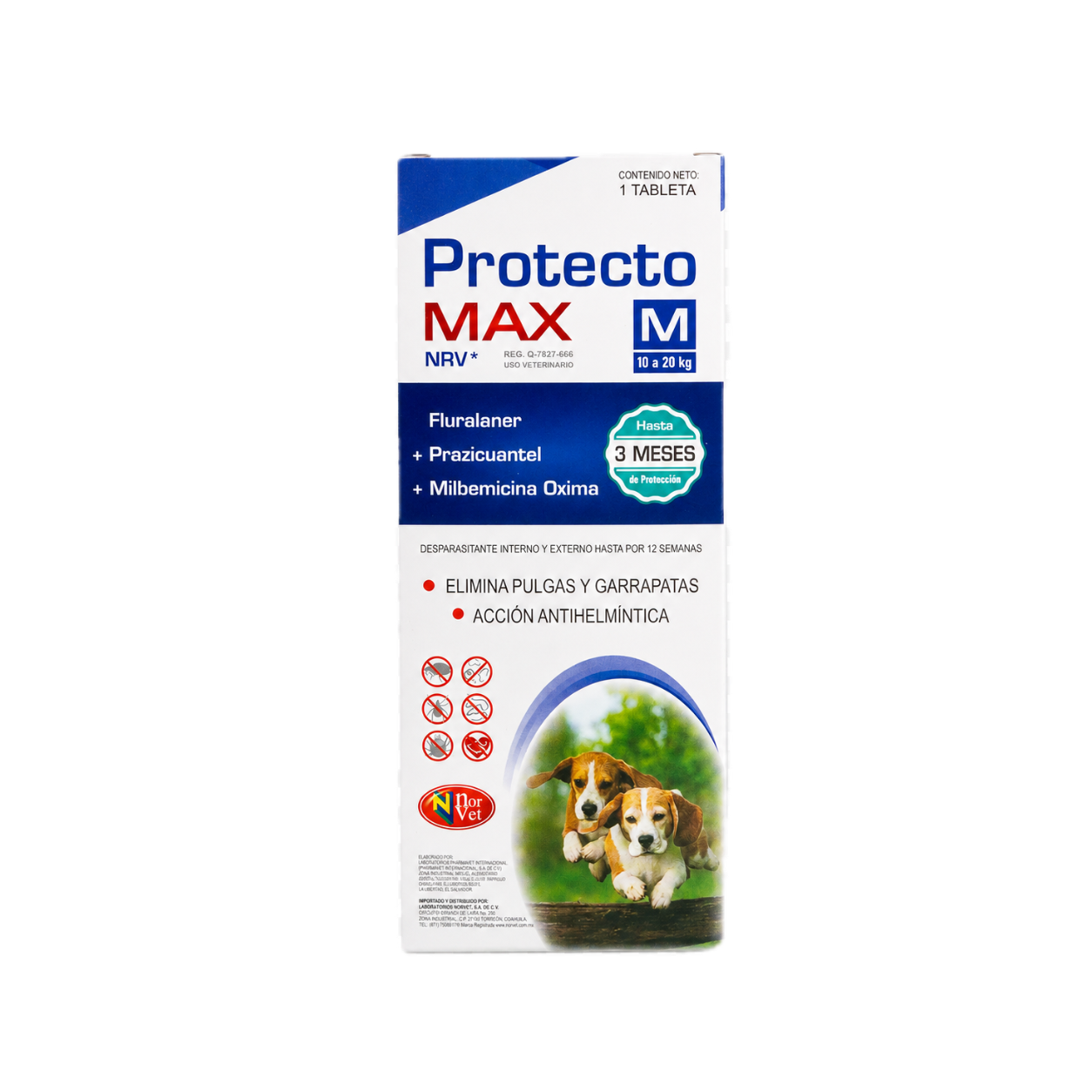 Protecto Max M Desparasitante Interno y Externo para Perro 10–20 kg | 1 Tableta