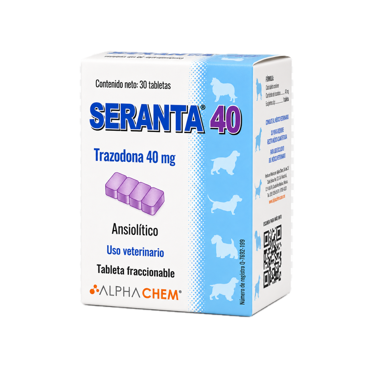 Seranta 40 Trazodona 40 mg para Perros | 30 Tabletas