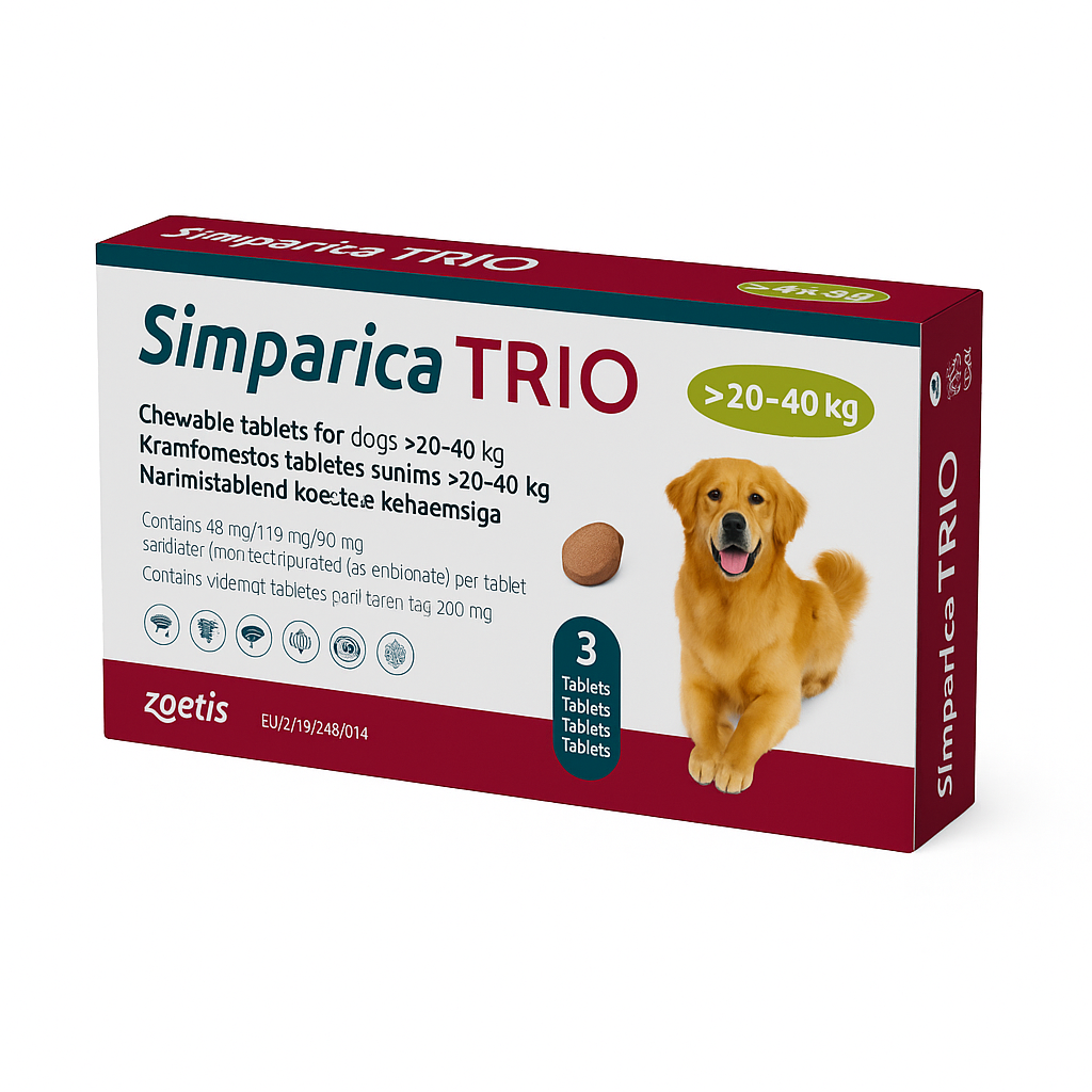 SIMPARICA TRIO 48MG (20-40) 3 TABLETAS