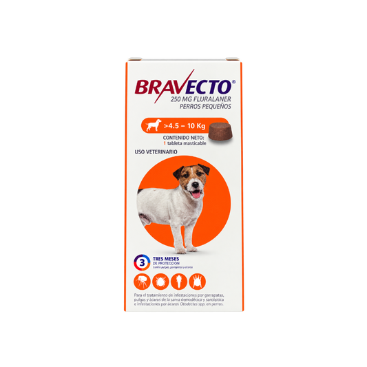 Bravecto 3M 250 mg para Perros de 4.5 a 10 kg | 1 Tableta