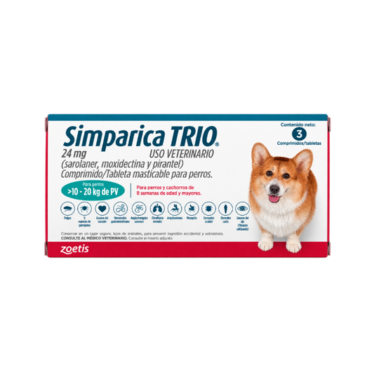 Simparica Trio 24 mg para Perros de 10 a 20 kg | 3 Tabletas