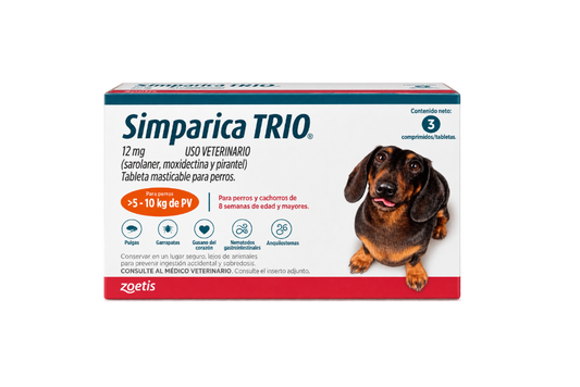 Simparica Trio 5 a 10 kg para Perro | 3 Tabletas