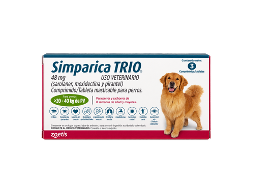 Simparica Trio 48 mg  para Perros de 20 a 40 kg | 3 Tabletas