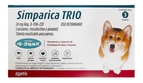 Simparica TRIO blue 10.1-20 Kg 3 tabletas