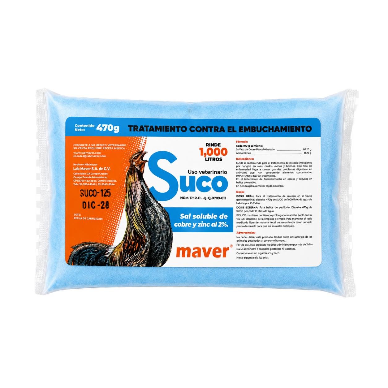 SUCO Maver Sulfato de Cobre Antimicótico Veterinario | 470 g