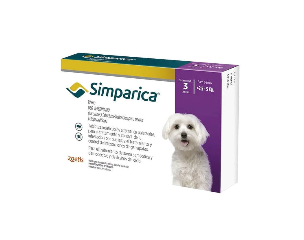 Simparica 3 tabletas 2.5 a 5 kg (10 mg)