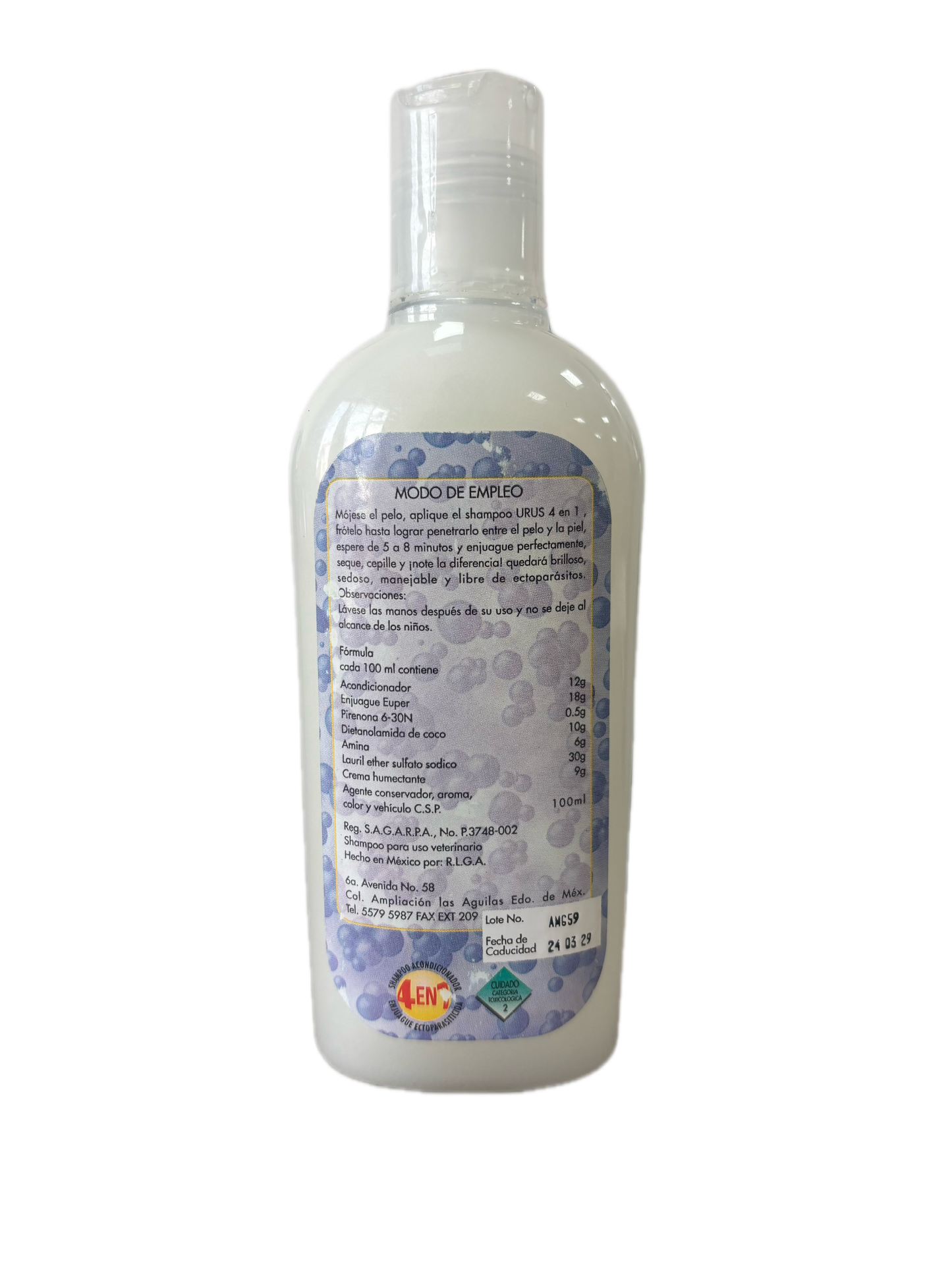 SHAMPOO URUS  4 EN 1 250 ML INSECTICIDA